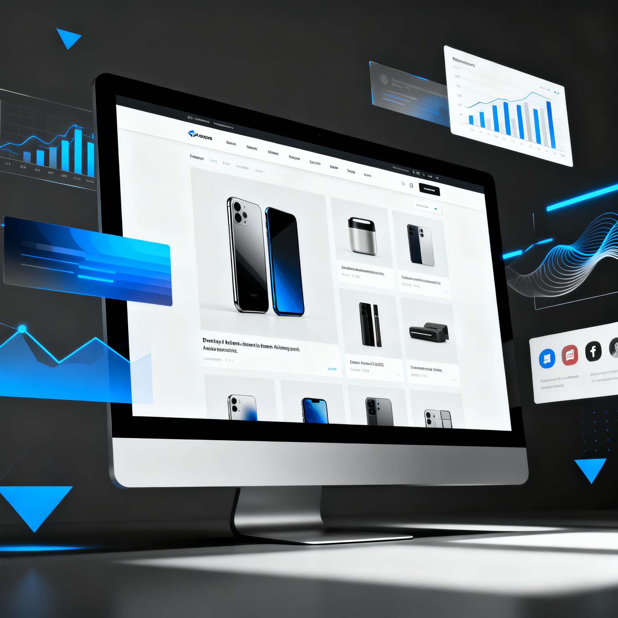 Modern webshop képernyő digitális marketing stratégiákkal